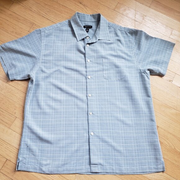 Van Heusen Men's Button-Down Short Sleeve Multitone Blue Geometric Pattern Shirt - Picture 5 of 16